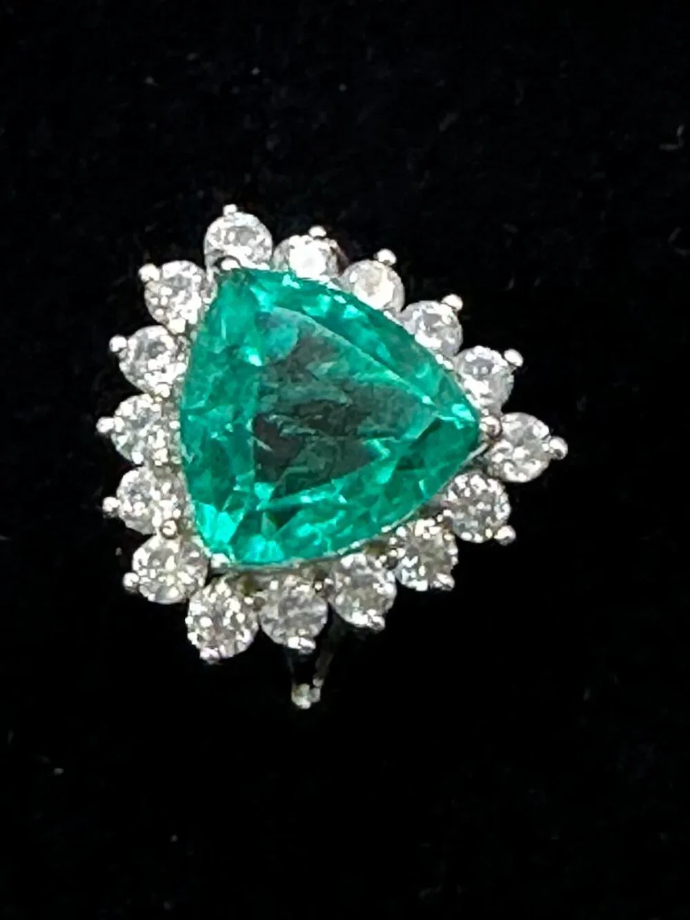 Emeraldine Quartz (Triplet) Natural White Zircon Halo Ring Size 9
